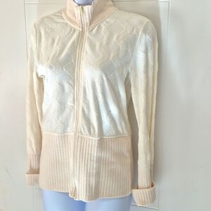Vintage DKNY Textured Cream Zip-Up Sweater M